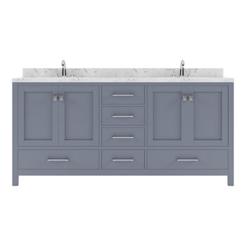 72" Double Bath Vanity in Gray, Cultured Marble Quartz Top and (2x) Round Sinks