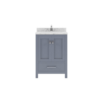 24" Single Bath Vanity in Gray, Cultured Marble Quartz Top and Round Sink