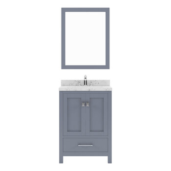 24" Single Bath Vanity in Gray, Cultured Marble Quartz Top Round Sink and Mirror