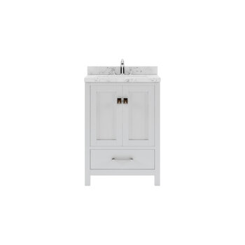 24" Single Bath Vanity in White, Cultured Marble Quartz Top and Round Sink