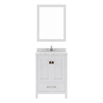 24" Single Bath Vanity in White, Cultured Marble Quartz Top and Square Sink, Matching Mirror