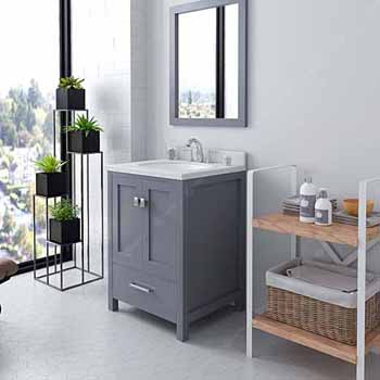Grey, Dazzle White Quartz, Round Sink Angular View