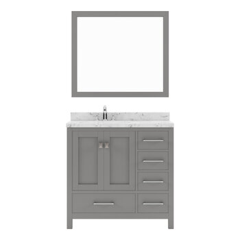 Virtu USA Caroline Avenue 36" Single Bath Vanity in Cashmere Gray with Cultured Marble Quartz Top, Square Sink and Brushed Nickel Faucet with Matching Mirror, 36" W x 22" D x 35" H