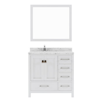 Virtu USA Caroline Avenue 36" Single Bath Vanity in White with Cultured Marble Quartz Top, Square Sink and Brushed Nickel Faucet with Matching Mirror, 36" W x 22" D x 35" H