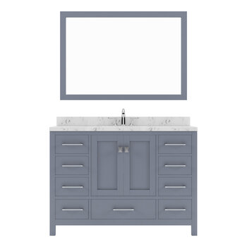 Virtu USA Caroline Avenue 48" Single Bath Vanity in Gray with Cultured Marble Quartz Top, Square Sink and Brushed Nickel Faucet with Matching Mirror, 48" W x 22" D x 35" H