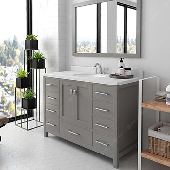 Cashmere Grey, Dazzle White Quartz, Round Sink Angular View