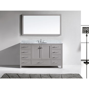 Virtu USA Caroline Avenue Collection 60" Freestanding Single Bathroom Vanity Set in White (Set Includes: Main Cabinet, Italian Carrara White Countertop w/Backsplash, Undermount Round Sink and Wall Mirror)