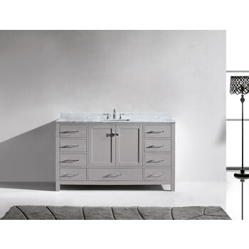 Virtu USA Caroline 60" Single Bath Vanity in Cashmere Gray with Italian Carrara White Marble Top and Square Sink, 60" W x 22" D x 35" H