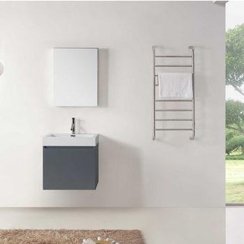 Virtu USA Zuri Collection 24" Wall Mounted Single Bathroom Vanity Set in Grey (Set Includes: Main Cabinet, Square Sink Top, Medicine Cabinet and Polished Chrome Faucet)