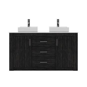 Vanity with Brushed Nickel Faucets