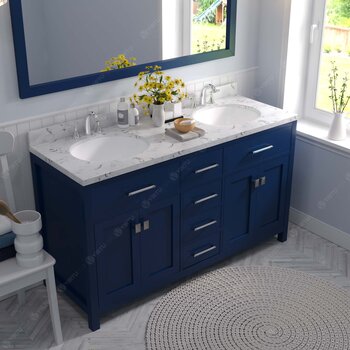 French Blue, Cultured Marble Quartz Top with Round Sinks