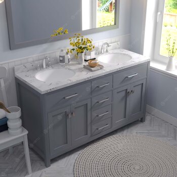 Grey, Cultured Marble Quartz Top with Round Sinks