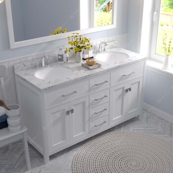 White, Cultured Marble Quartz Top with Round Sinks