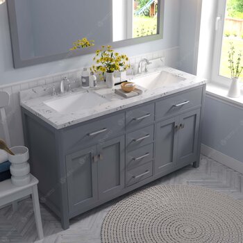Grey, Cultured Marble Quartz Top with Square Sinks