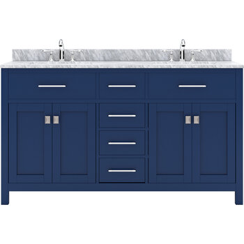 Virtu USA Caroline 60" Double Bathroom Vanity Set in French Blue, Italian Carrara White Marble Top with Round Sinks