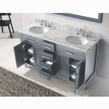 Virtu USA Caroline 60" Double Square or Round Sink Bathroom Vanity Set
