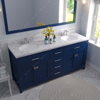 French Blue, Cultured Marble Quartz Top with Round Sinks