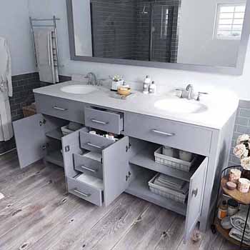 Grey, Dazzle White Quartz, Round Sinks Opened View