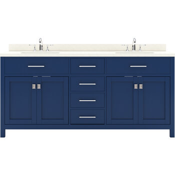 French Blue, Dazzle White Quartz Top with Square Sinks