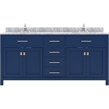 French Blue, Italian Carrara White Marble Top with Round Sinks
