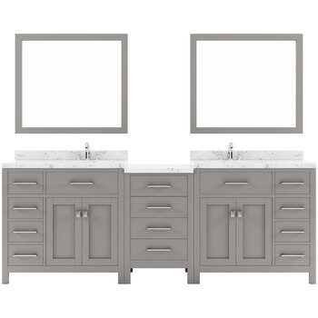 Cashmere Gray, Cultured Marble Quartz Top and (2x) Round Sinks, Matching Mirror