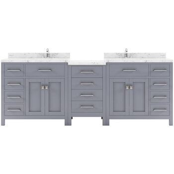 Virtu USA Caroline Parkway 93" Double Bathroom Vanity in Gray with Cultured Marble Quartz Top and (2x) Round Sinks, 93" W x 22" D x 35" H