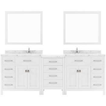 White, Cultured Marble Quartz Top and (2x) Square Sinks, Matching Mirror