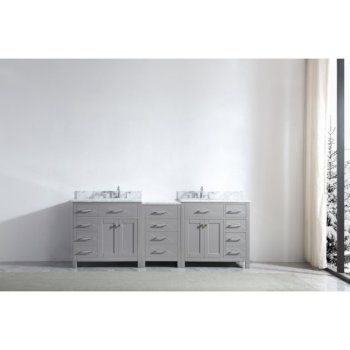 Virtu USA Caroline Parkway 93" Double Bath Vanity in Cashmere Grey w/ Italian Carrara White Marble Countertop and Round Sinks , Base Cabinet: 92" W x 22-1/16" D x 34-11/16" H