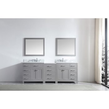 Virtu USA Caroline Parkway 93" Double Bath Vanity Set in Cashmere Grey w/ Italian Carrara White Marble Countertop, Round Sinks, and Mirrors, Base Cabinet: 92" W x 22-1/16" D x 34-11/16" H