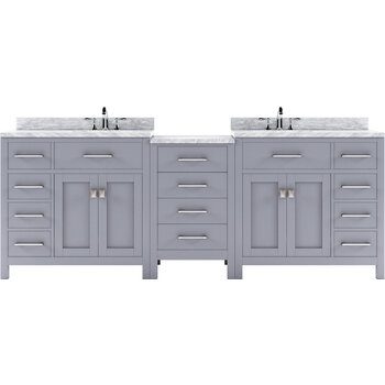 Virtu USA Caroline Parkway 78" Double Bathroom Vanity Set with 2 Main Cabinets & Middle Cabinet in Gray, Italian Carrara White Marble Top with Round Sinks