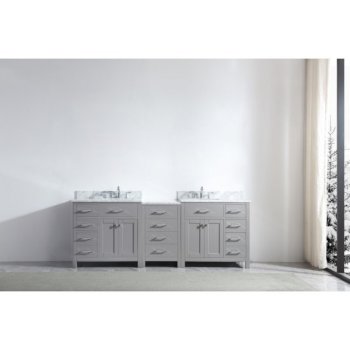 Virtu USA Caroline Parkway 93" Double Bath Vanity in Cashmere Grey w/ Italian Carrara White Marble Countertop and Square Sinks , Base Cabinet: 92" W x 22-1/16" D x 34-11/16" H