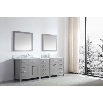 Virtu USA Caroline Parkway 93" Double Bath Vanity Set in Cashmere Grey w/ Italian Carrara White Marble Countertop, Square Sinks, Brushed Nickel Faucets and Mirrors, Base Cabinet: 92" W x 22-1/16" D x 34-11/16" H