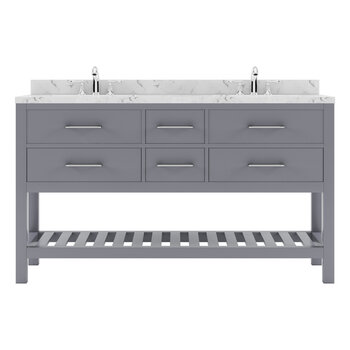 Virtu USA Caroline Estate 60" Double Bathroom Vanity Set in Grey, Cultured Marble Quartz Top with Round Sinks