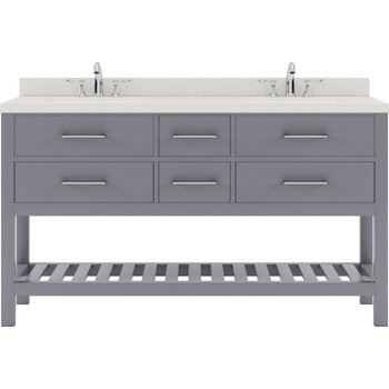 Virtu USA Caroline Estate 60" Double Bathroom Vanity Set in Grey, Dazzle White Quartz Top with Square Sinks