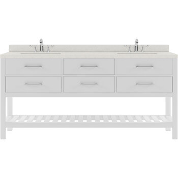Virtu USA Caroline Estate 72" Double Bathroom Vanity Set in White, Dazzle White Quartz Top with Round Sinks