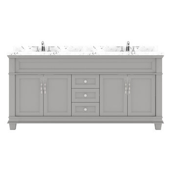 Virtu USA Victoria 72" Double Bathroom Vanity Set in Grey, Cultured Marble Quartz Top with Square Sinks