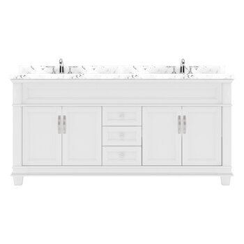 Virtu USA Victoria 72" Double Bathroom Vanity Set in White, Cultured Marble Quartz Top with Square Sinks