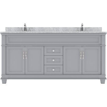 Virtu USA Victoria 72" Double Bathroom Vanity Set in Grey, Italian Carrara White Marble Top with Round Sinks