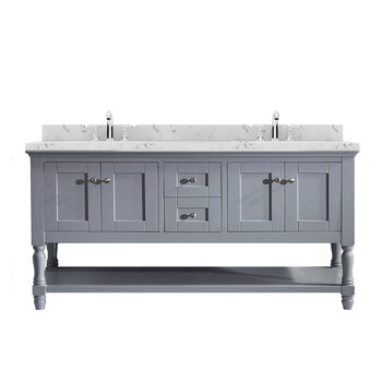 Virtu USA Julianna 60" Double Bathroom Vanity Set in Grey, Cultured Marble Quartz Top with Square Sinks