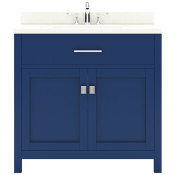 Virtu USA Caroline 36" Single Bathroom Vanity Set in French Blue, Dazzle White Quartz Top with Square Sink