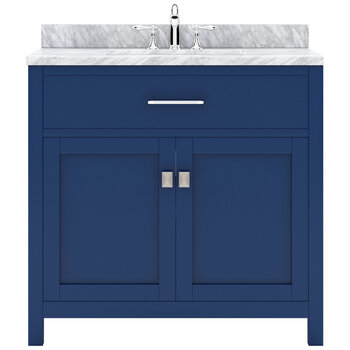 Virtu USA Caroline 36" Single Bathroom Vanity Set in French Blue, Italian Carrara White Marble Top with Round Sink