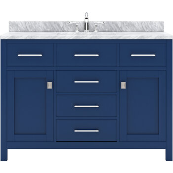 Virtu USA Caroline 48" Single Bathroom Vanity Set in French Blue, Italian Carrara White Marble Top with Round Sink