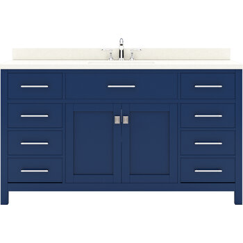Virtu USA Caroline 60" Single Bathroom Vanity Set in French Blue, Dazzle White Quartz Top with Round Sink