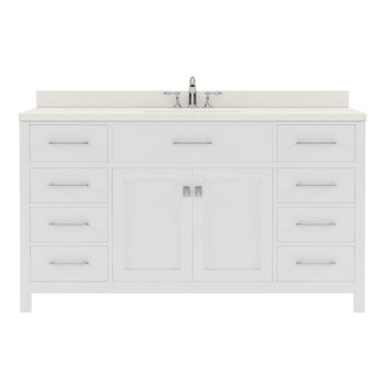 Virtu USA Caroline 60" Single Bathroom Vanity Set in White, Dazzle White Quartz Top with Round Sink
