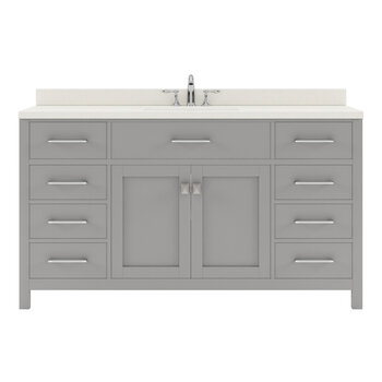 Virtu USA Caroline 60" Single Bathroom Vanity Set in Cashmere Grey, Dazzle White Quartz Top with Square Sink