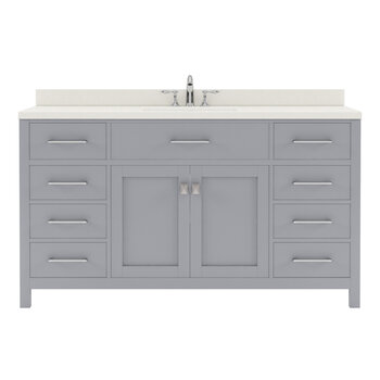 Virtu USA Caroline 60" Single Bathroom Vanity Set in Grey, Dazzle White Quartz Top with Square Sink