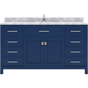 Virtu USA Caroline 60" Single Bathroom Vanity Set in French Blue, Italian Carrara White Marble Top with Round Sink