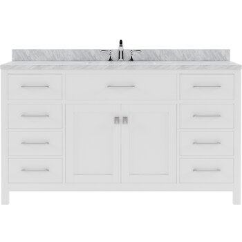 Virtu USA Caroline 60" Single Bathroom Vanity Set in White, Italian Carrara White Marble Top with Round Sink