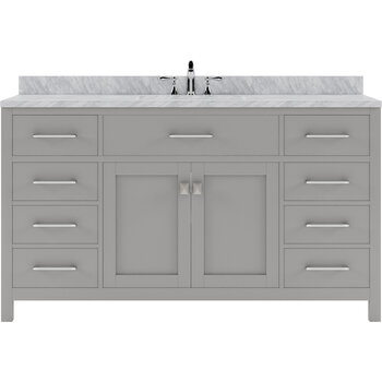 Virtu USA Caroline 60" Single Bathroom Vanity Set in Cashmere Grey, Italian Carrara White Marble Top with Square Sink
