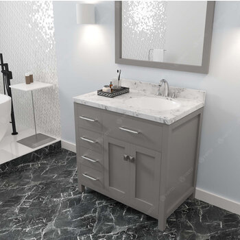 Cashmere Gray, Cultured Marble Quartz Top and Round Sink with Matching Mirror